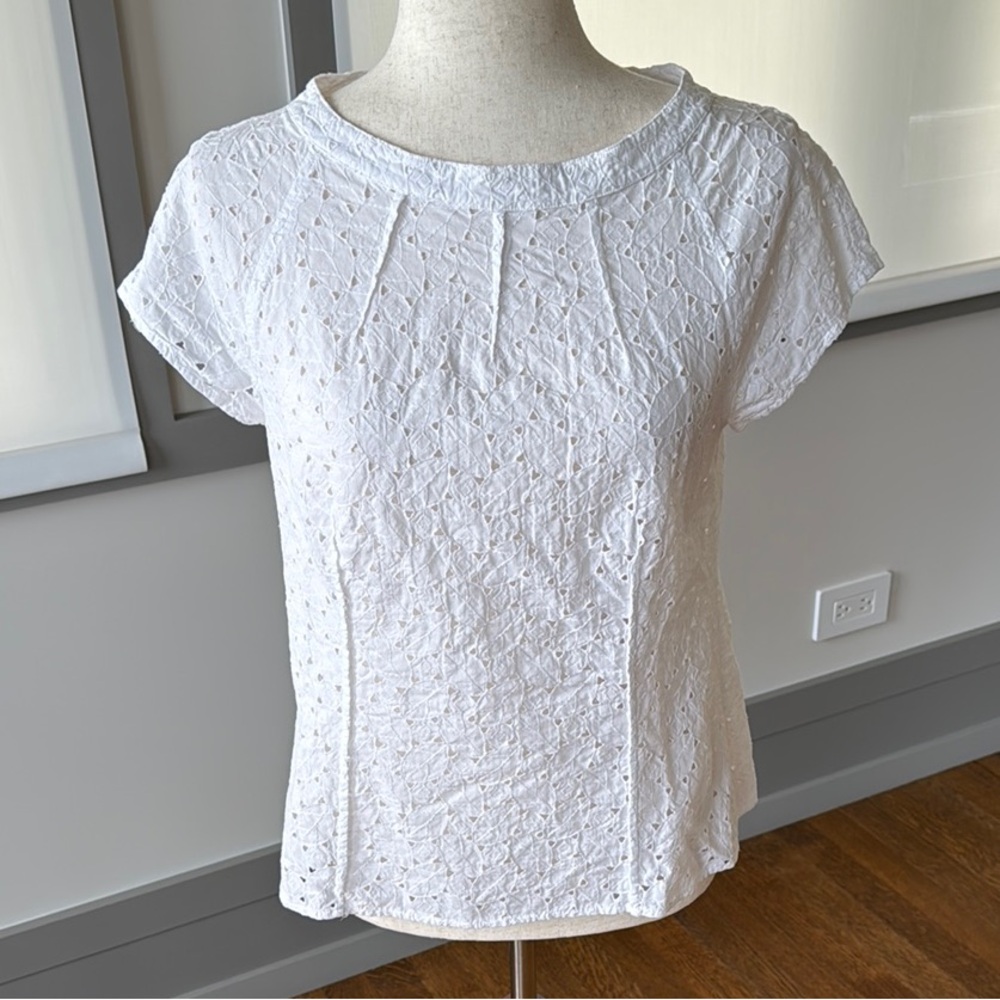 Talbots White Eyelet Short Sleeve Top